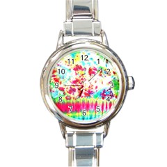 Pattern Decorated Schoolbus Tie Dye Round Italian Charm Watch by Amaryn4rt