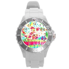 Pattern Decorated Schoolbus Tie Dye Round Plastic Sport Watch (l)