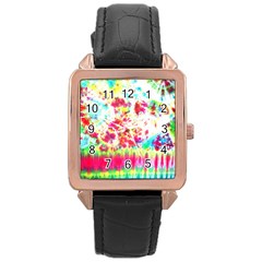 Pattern Decorated Schoolbus Tie Dye Rose Gold Leather Watch 