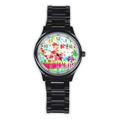 Pattern Decorated Schoolbus Tie Dye Stainless Steel Round Watch