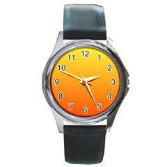 Rainbow Yellow Orange Background Round Metal Watch