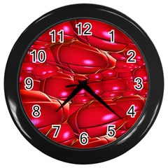 Red Abstract Cherry Balls Pattern Wall Clocks (black) by Amaryn4rt