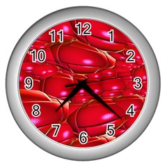 Red Abstract Cherry Balls Pattern Wall Clocks (silver)  by Amaryn4rt