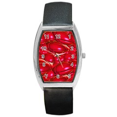 Red Abstract Cherry Balls Pattern Barrel Style Metal Watch