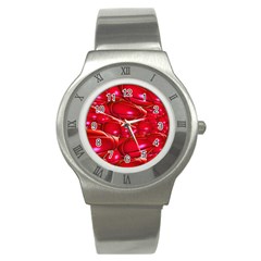 Red Abstract Cherry Balls Pattern Stainless Steel Watch