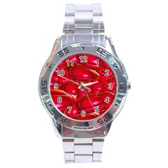 Red Abstract Cherry Balls Pattern Stainless Steel Analogue Watch