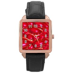 Red Abstract Cherry Balls Pattern Rose Gold Leather Watch 