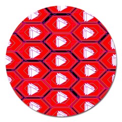 Red Bee Hive Magnet 5  (round)