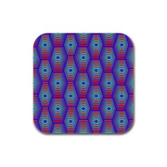 Red Blue Bee Hive Rubber Square Coaster (4 Pack)  by Amaryn4rt