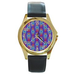 Red Blue Bee Hive Round Gold Metal Watch