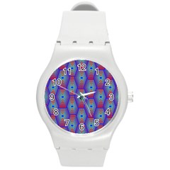 Red Blue Bee Hive Round Plastic Sport Watch (m)