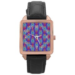 Red Blue Bee Hive Rose Gold Leather Watch 