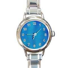 Seamless Blue Tiles Pattern Round Italian Charm Watch