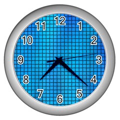 Seamless Blue Tiles Pattern Wall Clocks (silver)  by Amaryn4rt