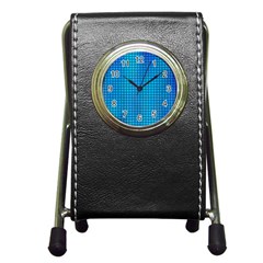 Seamless Blue Tiles Pattern Pen Holder Desk Clocks by Amaryn4rt