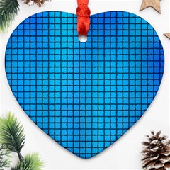 Seamless Blue Tiles Pattern Heart Ornament (two Sides)