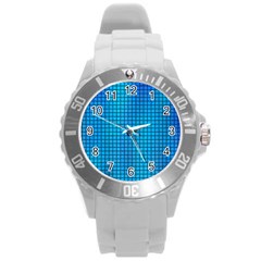 Seamless Blue Tiles Pattern Round Plastic Sport Watch (l)