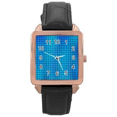 Seamless Blue Tiles Pattern Rose Gold Leather Watch  by Amaryn4rt