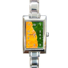 Wet Yellow And Green Leaves Abstract Pattern Rectangle Italian Charm Watch by Amaryn4rt