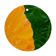 Wet Yellow And Green Leaves Abstract Pattern Ornament (round) by Amaryn4rt