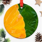 Wet Yellow And Green Leaves Abstract Pattern Ornament (Round) Front