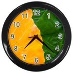 Wet Yellow And Green Leaves Abstract Pattern Wall Clocks (Black) Front