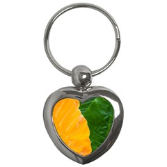 Wet Yellow And Green Leaves Abstract Pattern Key Chains (heart)  by Amaryn4rt