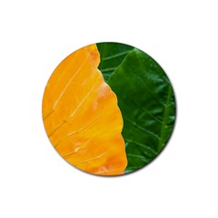 Wet Yellow And Green Leaves Abstract Pattern Rubber Coaster (round)  by Amaryn4rt