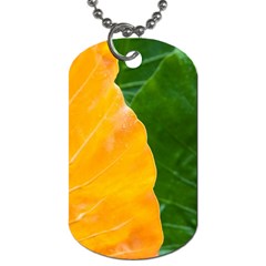 Wet Yellow And Green Leaves Abstract Pattern Dog Tag (one Side) by Amaryn4rt