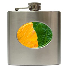 Wet Yellow And Green Leaves Abstract Pattern Hip Flask (6 Oz) by Amaryn4rt