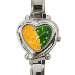 Wet Yellow And Green Leaves Abstract Pattern Heart Italian Charm Watch by Amaryn4rt