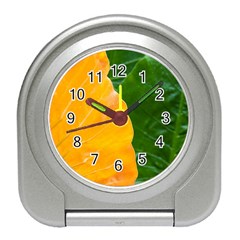 Wet Yellow And Green Leaves Abstract Pattern Travel Alarm Clocks by Amaryn4rt