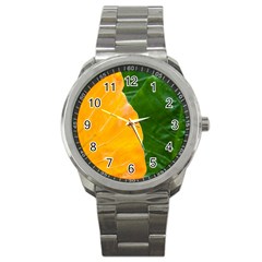 Wet Yellow And Green Leaves Abstract Pattern Sport Metal Watch by Amaryn4rt