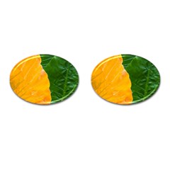 Wet Yellow And Green Leaves Abstract Pattern Cufflinks (oval) by Amaryn4rt