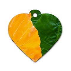 Wet Yellow And Green Leaves Abstract Pattern Dog Tag Heart (one Side) by Amaryn4rt