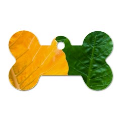 Wet Yellow And Green Leaves Abstract Pattern Dog Tag Bone (one Side) by Amaryn4rt