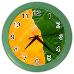 Wet Yellow And Green Leaves Abstract Pattern Color Wall Clocks Front