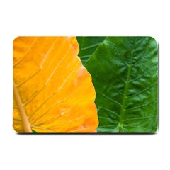 Wet Yellow And Green Leaves Abstract Pattern Small Doormat  by Amaryn4rt