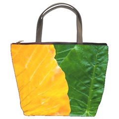 Wet Yellow And Green Leaves Abstract Pattern Bucket Bags by Amaryn4rt