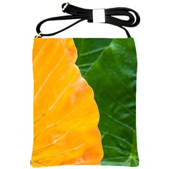 Wet Yellow And Green Leaves Abstract Pattern Shoulder Sling Bags by Amaryn4rt