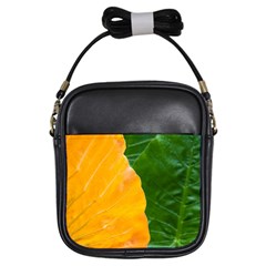 Wet Yellow And Green Leaves Abstract Pattern Girls Sling Bags