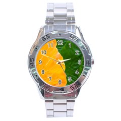 Wet Yellow And Green Leaves Abstract Pattern Stainless Steel Analogue Watch by Amaryn4rt