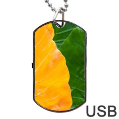 Wet Yellow And Green Leaves Abstract Pattern Dog Tag Usb Flash (one Side) by Amaryn4rt