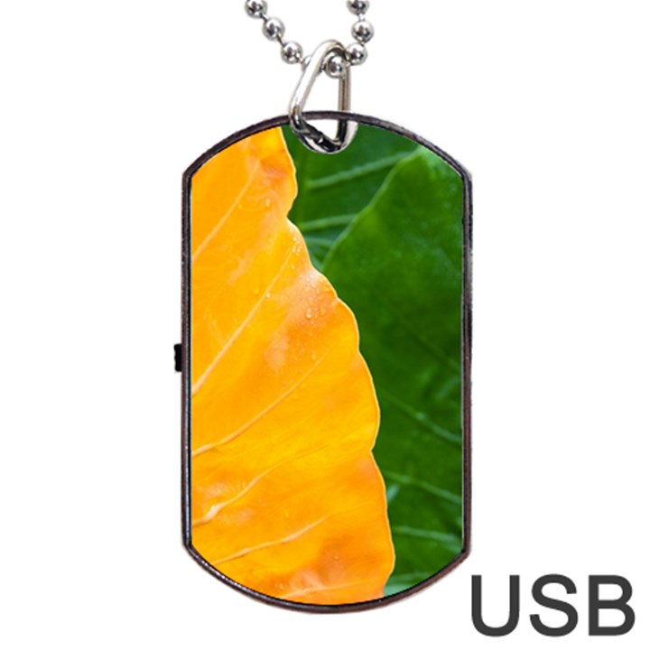 Wet Yellow And Green Leaves Abstract Pattern Dog Tag USB Flash (Two Sides)