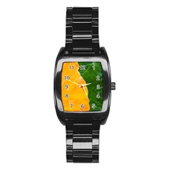 Wet Yellow And Green Leaves Abstract Pattern Stainless Steel Barrel Watch by Amaryn4rt