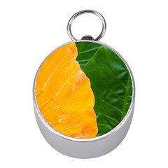 Wet Yellow And Green Leaves Abstract Pattern Mini Silver Compasses by Amaryn4rt