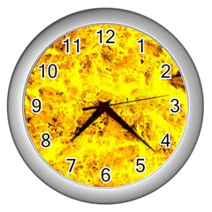 Yellow Abstract Background Wall Clocks (silver) 