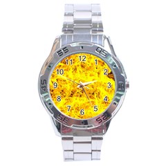 Yellow Abstract Background Stainless Steel Analogue Watch