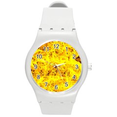 Yellow Abstract Background Round Plastic Sport Watch (m)