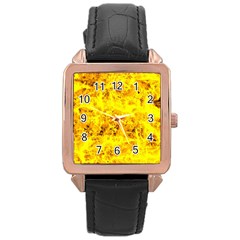 Yellow Abstract Background Rose Gold Leather Watch 